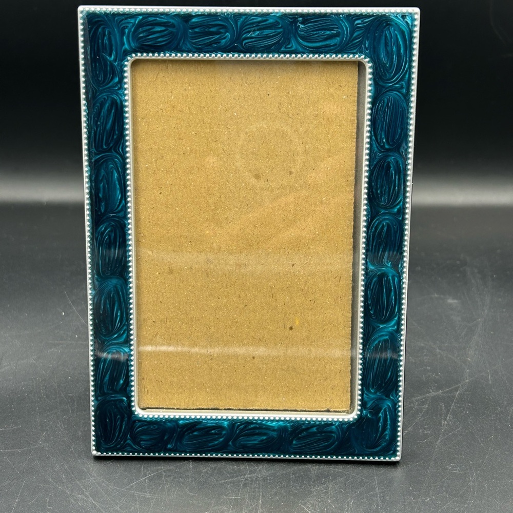 Lawrence Verona enamel Teal& silver metal Picture Frame 5x7”